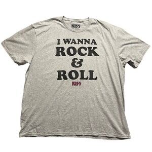 KISS T-Shirt Mens 3XL Gray I Wanna Rock & Roll Graphic Band Tee Concert Metsl